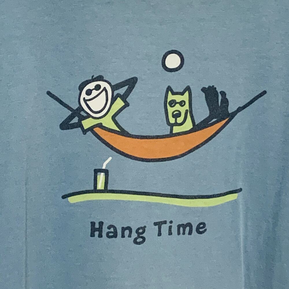 LIFE IS GOOD XL Hammock Dog Hang Time Blue Short Sleeves Men's Classic Fit
